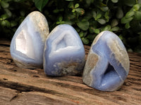 Polished Blue Lace Agate Geodes x 3 From Nsanje, Malawi