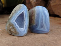 Polished Blue Lace Agate Standing Geodes x 6 From Nsanje, Malawi