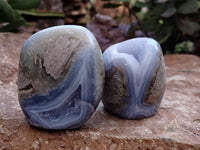 Polished Blue Lace Agate Standing Geodes x 6 From Nsanje, Malawi