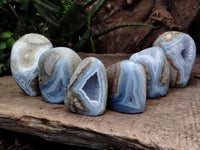 Polished Blue Lace Agate Standing Geodes x 6 From Nsanje, Malawi