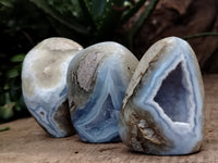 Polished Blue Lace Agate Standing Geodes x 6 From Nsanje, Malawi