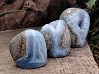 Polished Blue Lace Agate Standing Geodes x 6 From Nsanje, Malawi