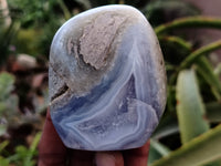 Polished Blue Lace Agate Standing Geodes x 6 From Nsanje, Malawi