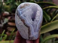 Polished Blue Lace Agate Standing Geodes x 6 From Nsanje, Malawi