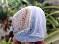 Polished Blue Lace Agate Standing Geodes x 6 From Nsanje, Malawi