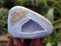 Polished Blue Lace Agate Standing Geodes x 6 From Nsanje, Malawi