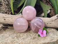 Polished Rose Quartz Spheres x 3 From Ambatondrazaka, Madagascar