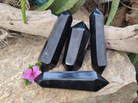 Polished Black Basalt Double Terminated Points x 4 From Antsirabe, Madagascar