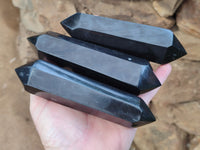 Polished Black Basalt Double Terminated Points x 4 From Antsirabe, Madagascar