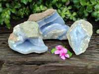 Natural Blue Lace Agate Geodes x 3 From Nsanje, Malawi