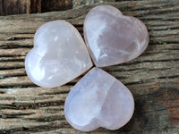 Polished Girasol Rose Quartz Gemstone Hearts x 3 From Ambatondrazaka, Madagascar