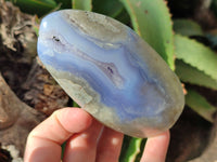 Polished Blue Lace Agate Geodes x 4 From Nsanje, Malawi