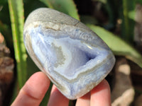 Polished Blue Lace Agate Geodes x 4 From Nsanje, Malawi