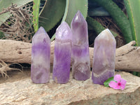 Polished Chevron Amethyst Points x 4 From Ankazobe, Madagascar