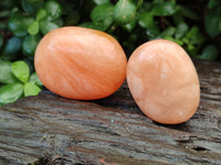 Polished Orange Twist Calcite Palm Stones x 20 From Madagascar