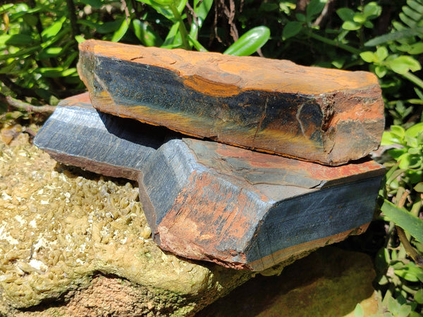 Polished On One Side Tiger's Eye Slabs x 2 From Prieska, South Africa