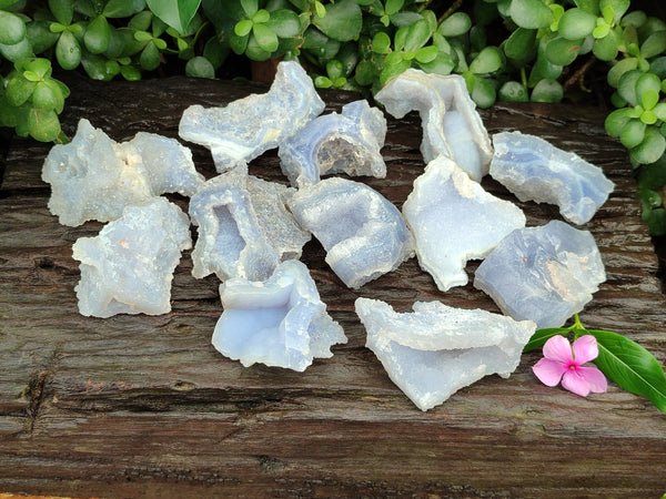 Natural Etched Blue Chalcedony Specimens x 12 From Nsanje, Malawi