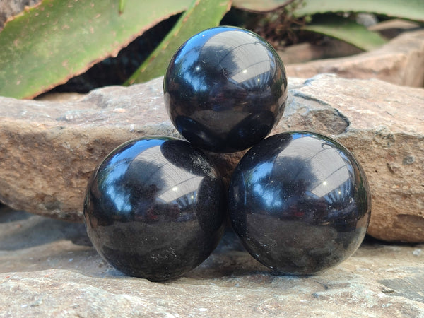 Polished Black Basalt Spheres x 5 From Antsirabe, Madagascar