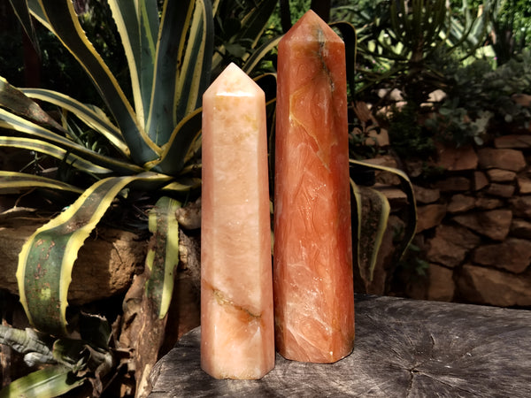 Polished Orange Twist Calcite Towers x 2 From Maevantanana, Madagascar