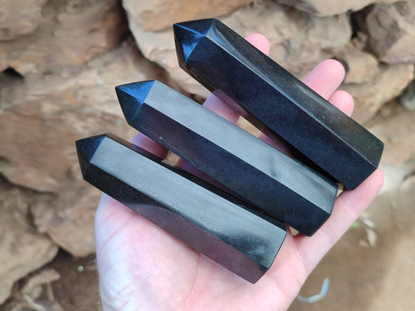 Polished Black Basalt Points x 6 From Antsirabe, Madagascar