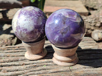 Polished Lepidolite with Pink Rubellite Spheres x 6 From Ambatondrazaka, Madagascar