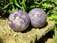 Polished Lepidolite with Pink Rubellite Spheres x 6 From Ambatondrazaka, Madagascar