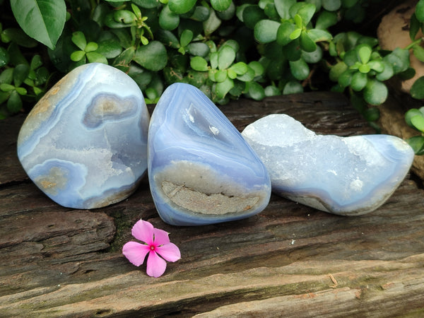 Polished Blue Lace Agate Geodes x 3 From Nsanje, Malawi