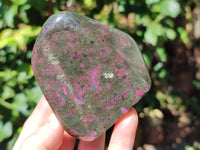 Polished Ruby Corundum In Chrome Verdite Standing Free Forms x 3 From Zimbabwe