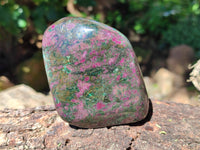 Polished Ruby Corundum In Chrome Verdite Standing Free Forms x 3 From Zimbabwe