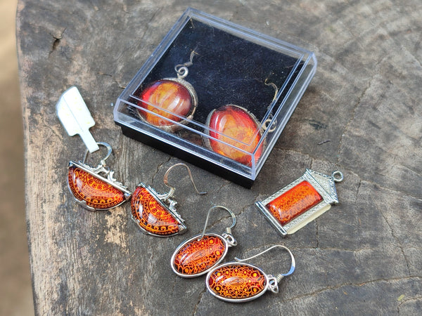 Polished Mixed Baltic Amber Earring and Pendant Sets on Sterling Silver x 7 From Poland