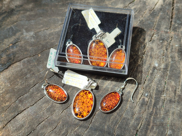 Polished Mixed Baltic Amber Earring and Pendant Sets on Sterling Silver x 3 Sets From Poland