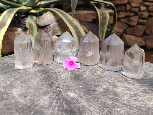 Polished Clear and Smokey Quartz Crystals x 6 From Madagascar