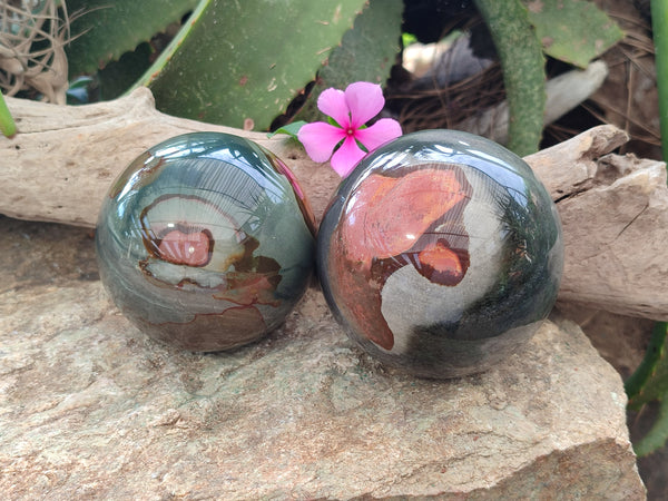 Polished Polychrome Jasper Spheres x 2 From Northwest Coast, Madagascar