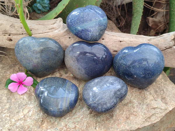 Polished Lazulite Hearts x 6 From Madagascar