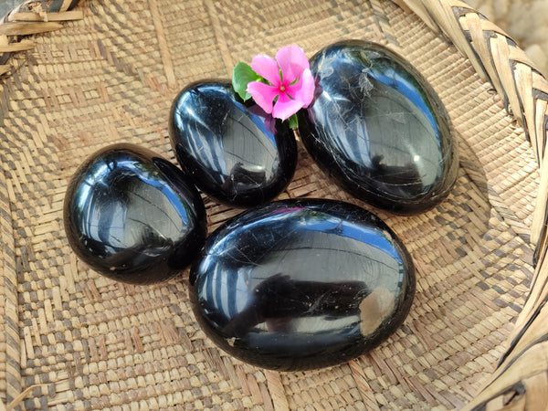 Polished Black Tourmaline Free Form x 4 From Madagascar