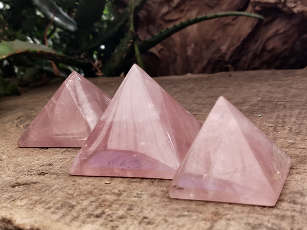 Polished Rose Quartz Pyramids x 6 From Madagascar