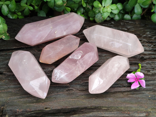 Polished Double Terminated Rose Quartz Points x 6 From Ambatondrazaka, Madagascar