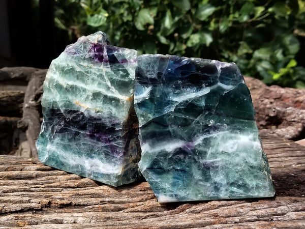 Polished On One Side Watermelon Fluorite Specimens x 2 From Uis, Namibia