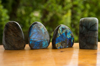 Polished Labradorite Standing Free Forms With Intense Blue & Gold Flash x 4 From Tulear, Madagascar - TopRock