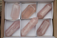 Polished Super Gemmy Double Terminated Rose Quartz Point x 6 From Madagascar - TopRock