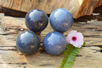 Polished Solid Blue Stunning Lazulite Spheres  x 4 From Ambatfinhandrana, Madagascar - TopRock