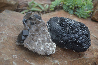 Natural Schorl Black Tourmaline & Smokey Quartz Specimens x 2 From Erongo Mountains, Namibia - TopRock