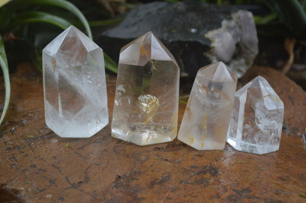 Polished Golden Limonite Veiled Clear Quartz Points  x 4 From Madagascar - TopRock