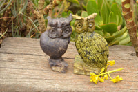 Polished Hand Carved Leopard Stone & Lepidolite Owls  x 2 From Zimbabwe - TopRock