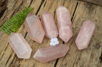 Polished Super Gemmy Double Terminated Rose Quartz Point x 6 From Madagascar - TopRock