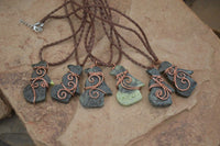 Polished Copper Wire Wrapped Leopard Stone Eagle Pendants  x 6 From Zimbabwe