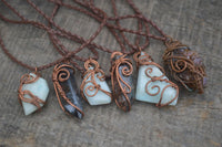 Polished Copper Wire Wrapped Blue Smithsonite Jewellery Pendants x 6 From Southern Africa - Toprock Gemstones and Minerals 