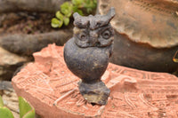 Polished Hand Carved Leopard Stone & Lepidolite Owls  x 2 From Zimbabwe - TopRock