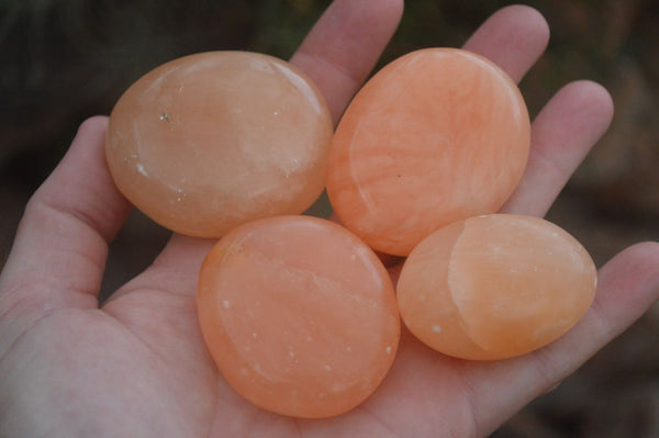 Polished Orange Twist Calcite Galets / Palm Stones x 20 From Maevantanana, Madagascar