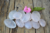 Polished Selection Of Rose Girasol Pearl Opal Quartz Palm Stones x 12 From Madagascar - TopRock